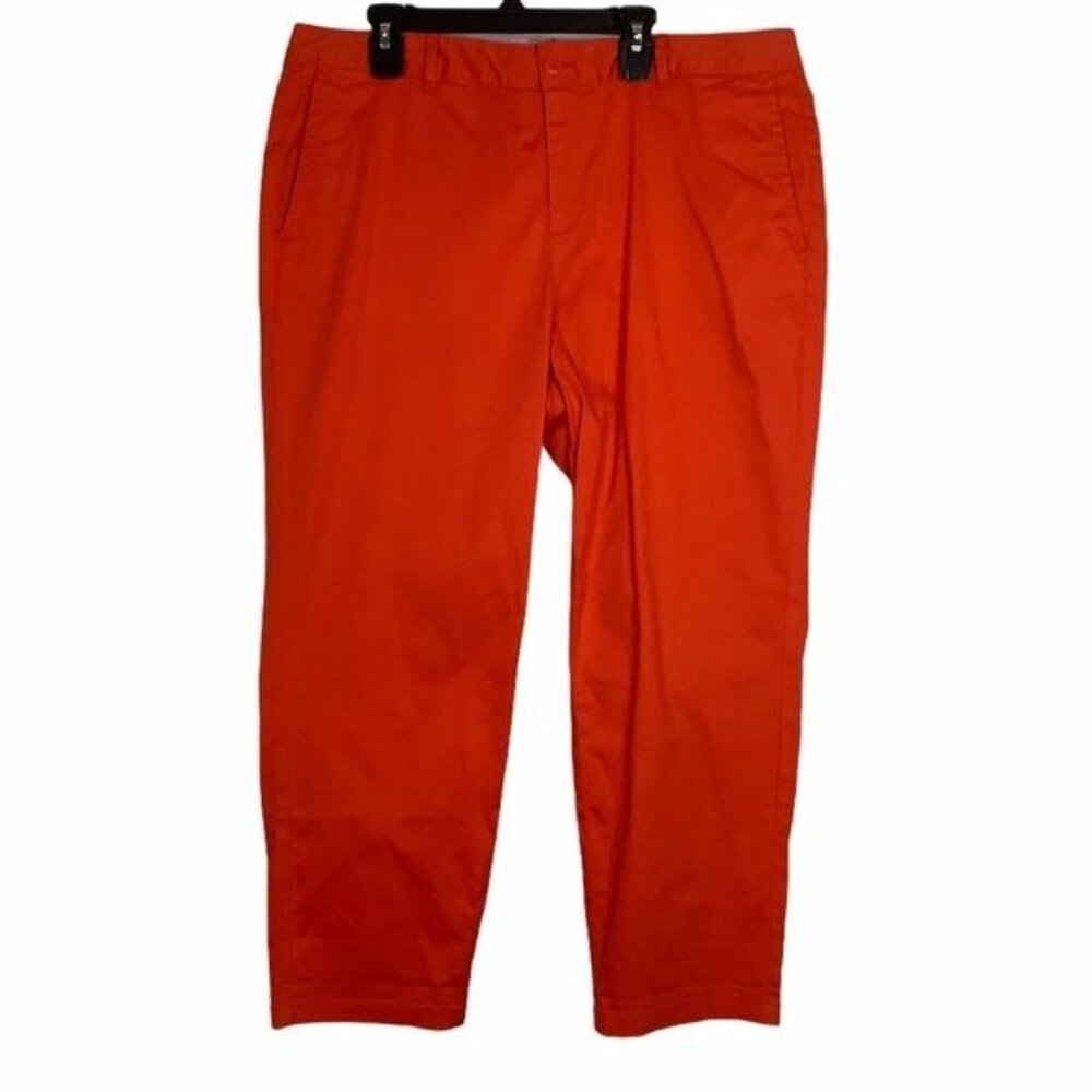 L.L. Bean Women Bright Orange High Rise Favorite Fit Cotton Pants Capris Size 14